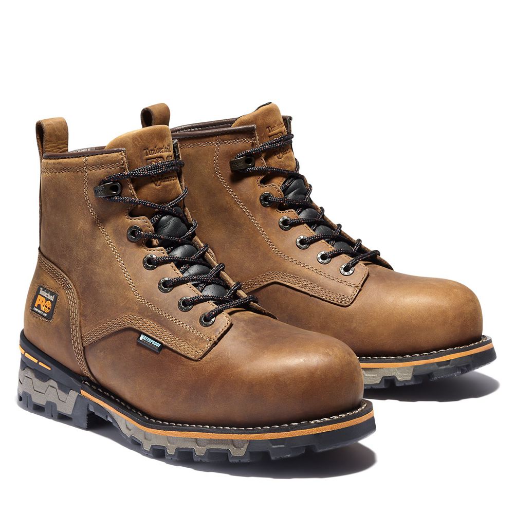 Timberland Μποτακια Εργασίας Ανδρικα Καφε - Pro® Boondock 6\" Comp Toe - Greece 0512439-EH